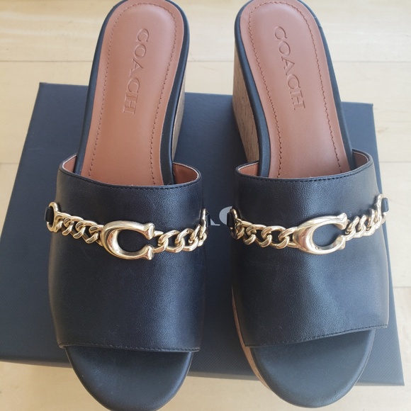 COACH WENDIE WEDGE Size 6.5 BLACK NWT - Picture 1 of 5